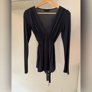 BCBGMaxAzria Black Wide V-Neck Long Sleeves Blouse